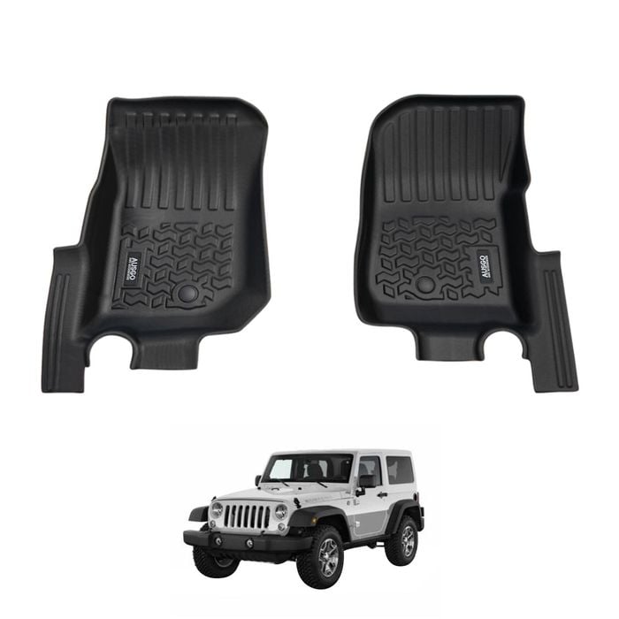AUSGO Car Floor Mats for Jeep Wrangler JK Series 2-Door 2007-2018 All-Weather Floor Liners
