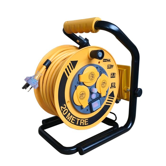 CordTech 20m 3 Socket Heavy Duty Light And Cable Reel