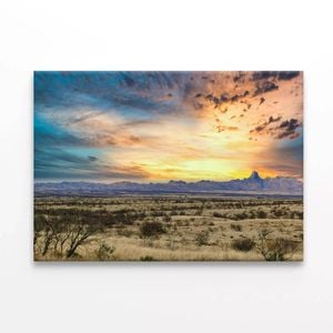 Grassland with Sunset & Mountains  Print 100% Australian Made 75 x 50cm  (Stretched)
