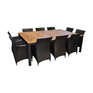 Sahara 10 Seat Outdoor Teak And Wicker Dining Setting Charcoal & Denim Grey Cushions