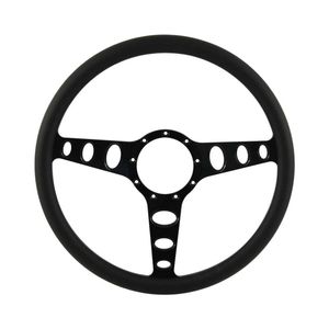 Cal Custom 15.5" Outlaw Billet Steering Wheel Black Half-Wrap Anodised Black Spokes & Finger Notches