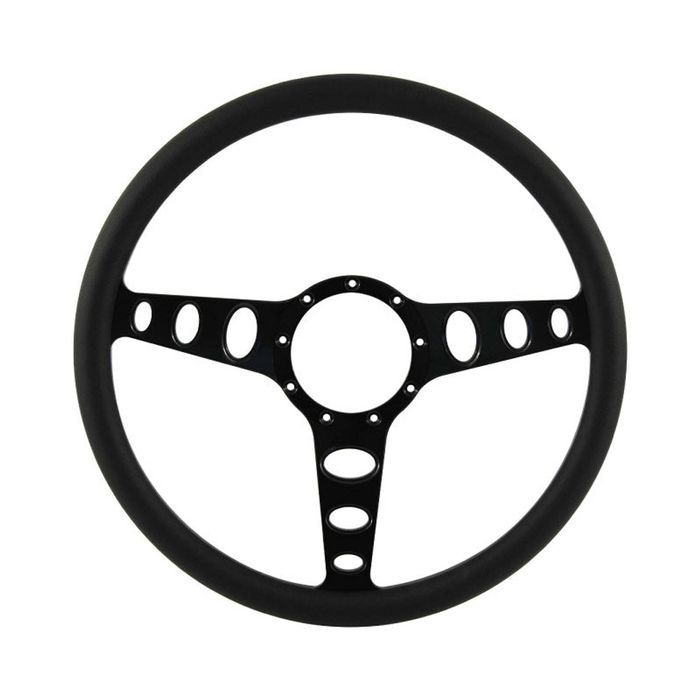 Cal Custom 15.5" Outlaw Billet Steering Wheel Black Half-Wrap Anodised Black Spokes & Finger Notches