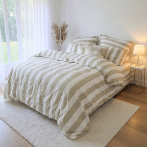 Single Quilt Cover Set - Premium Double Brushed Microfibre (Beige Strix)