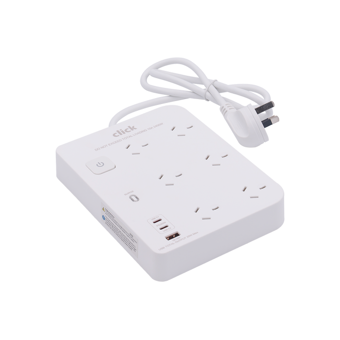 Click 6 Outlet Power Board With PD20W USB Charger
