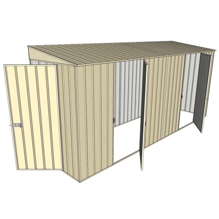 Build-A-Shed 1.2 x 4.5 x 2.0m Tunnel Shed Tunnel Hinged Door with 2 Hinged Side Doors - Cream