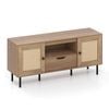 Costway 60" Boho Tv Stand W/pe Rattan Door Shelf Drawer Cabinet