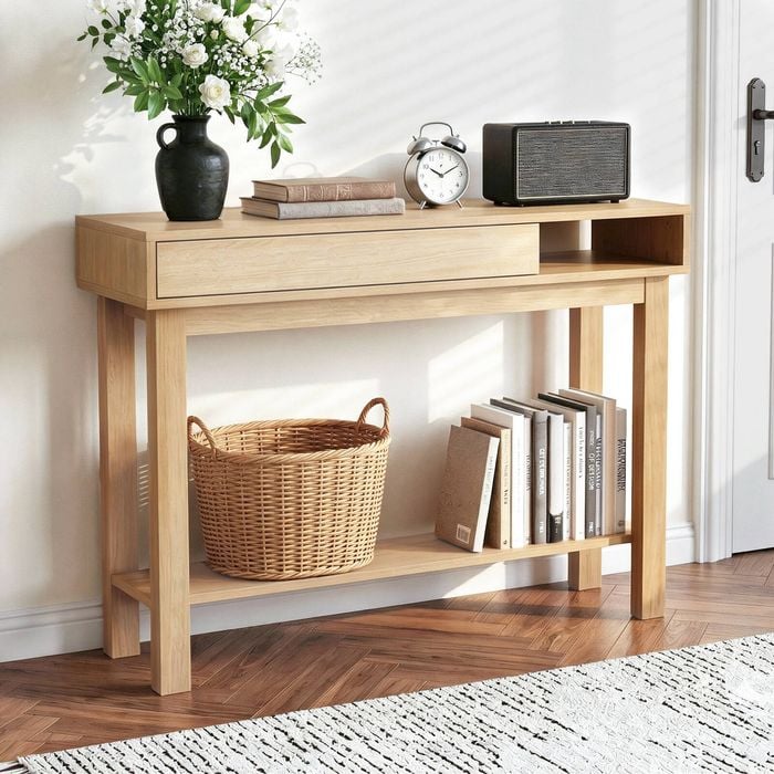 Homfurn Console Table With Drawer And Shelf – 100cm Entryway Hallway Table, Sofa Side Table