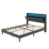 Familand LED Queen Bed Frame Storage Headboard Charging Station in Grey