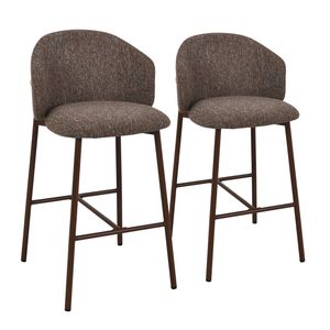 Runa Dark Walnut Look Upholstered Bar Stool - Brown Fabric (Set of 2)