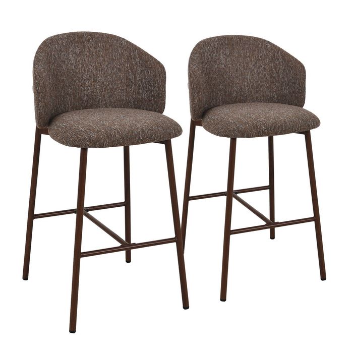 Runa Dark Walnut Look Upholstered Bar Stool - Brown Fabric (Set of 2)