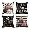 Catzon 4 Pcs Scary Throw Pillow Covers Linen Cushion Case for Decor 45X45cm
