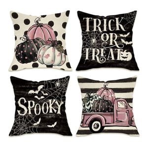 Catzon 4 Pcs Scary Throw Pillow Covers Linen Cushion Case for Decor 45X45cm