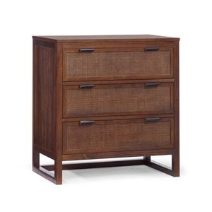 Teamson Home Hatteras Dresser with 3 Rattan Inset Panel Drawers, Walnut