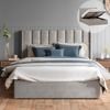 Emilie Double Taupe White Velvet Gas Lift Storage Winged Bed Frame