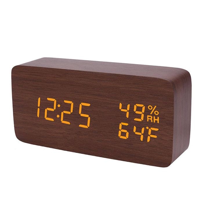 Catzon Wooden Alarm Clock With 3 Alarms 3 Brightness Voice Control-blackbrown