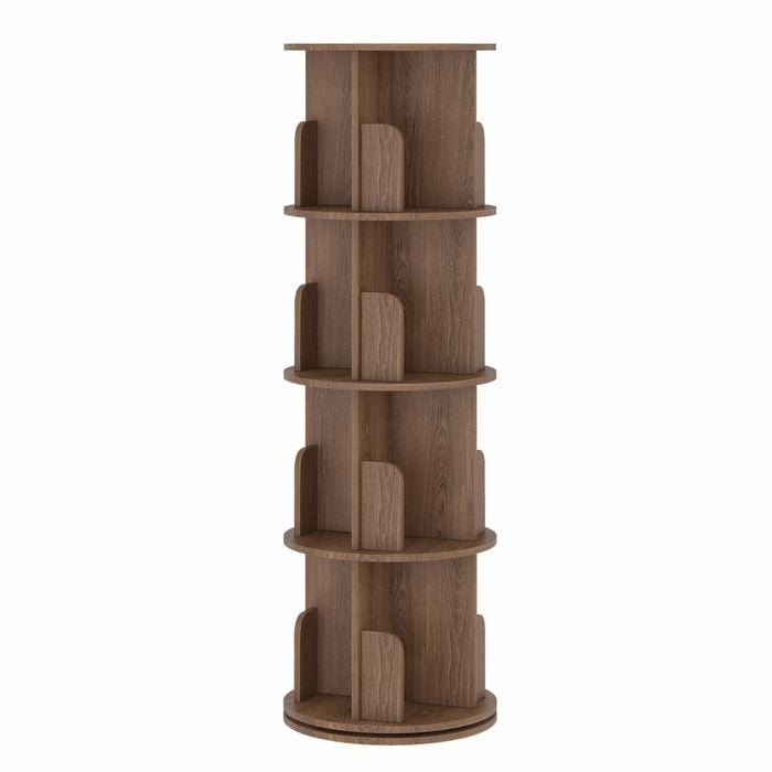 Ufurniture Rotating Bookshelf 4-tier Wooden Bookcase Corner Standing Display Shelf Organizer Cd Storage Rack Brown