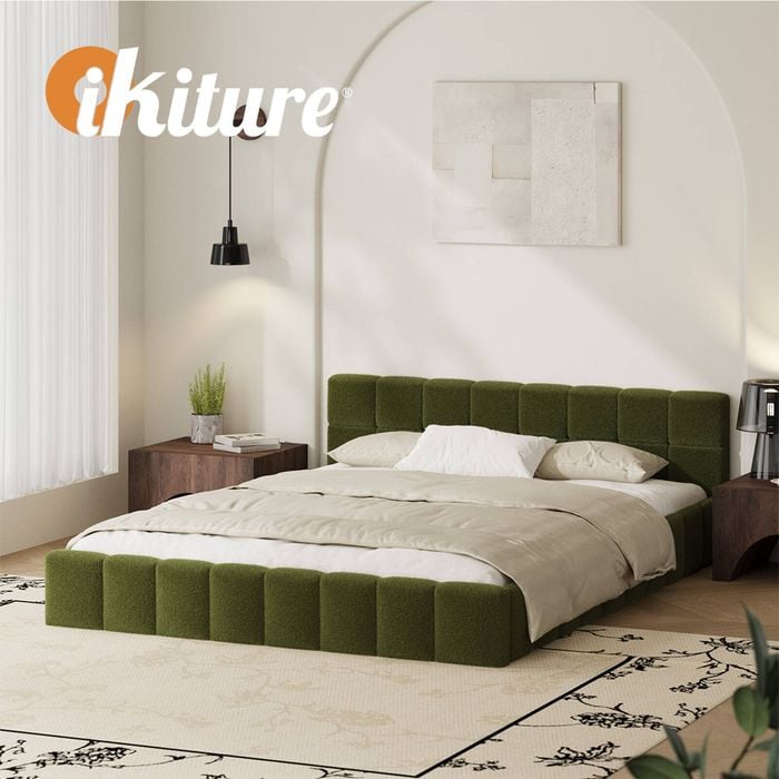 Oikiture Bed Frame Queen Green Boucle - Bunnings Australia