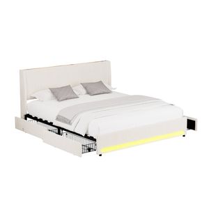 Oikiture Bed Frame King Size with LED Light USB Ports 4 Drawers
