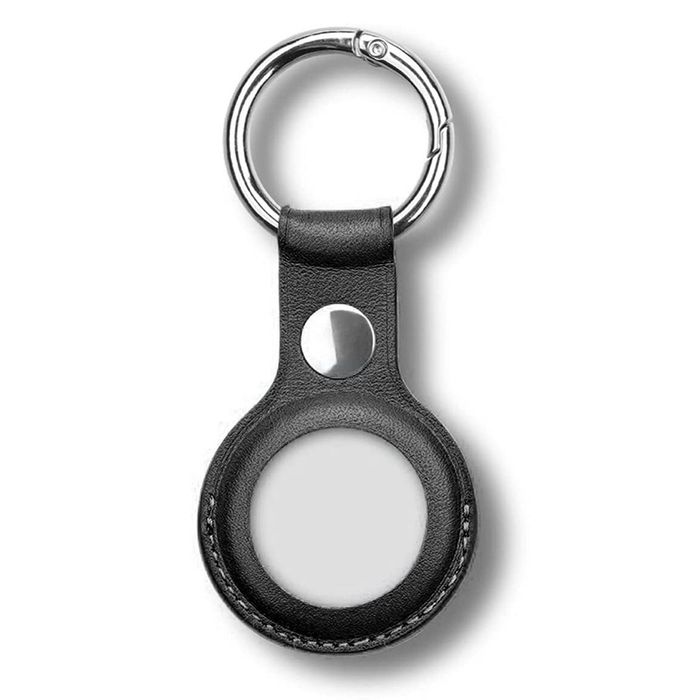 MEZON Black PU Leather Protective Case Holder for Apple AirTag with Keychain Ring