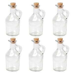 6PK Glass & Co Mini Round Push Cork Lid Storage Bottle Jug 175ml Clear