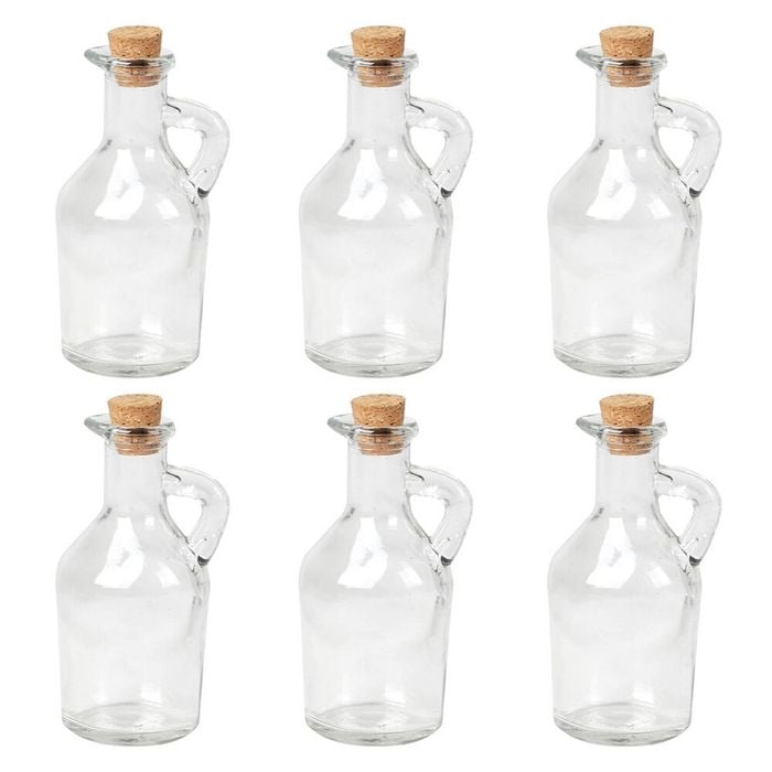 6PK Glass & Co Mini Round Push Cork Lid Storage Bottle Jug 175ml Clear