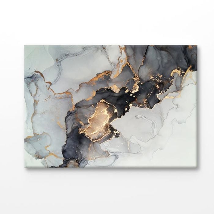 Black & Gold Ink Abstract Print 100% Australian Made 120x90cm (Stretched Canvas)