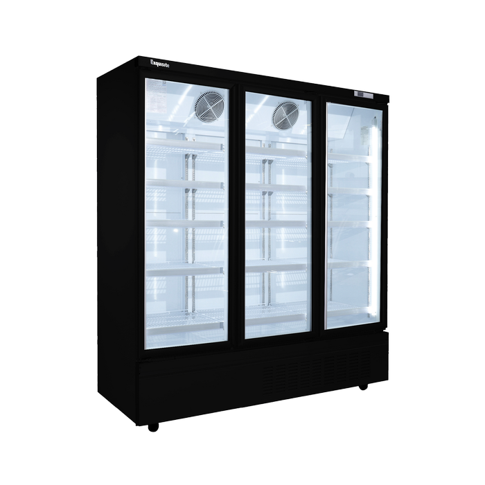 Exquisite Three Glass Door Supermarket Display Refrigerators Black 1665 Litre