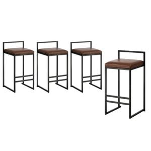 Oikiture 4x Bar Stools Counter High Chair Leather Brown