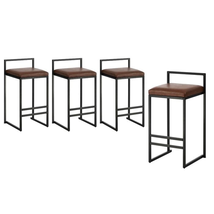 Oikiture 4x Bar Stools Counter High Chair Leather Brown