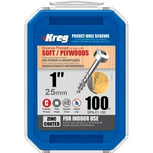 Kreg 1" 25mm 7g Coarse Thread Pan Head Pocket Screws - 100 Pack
