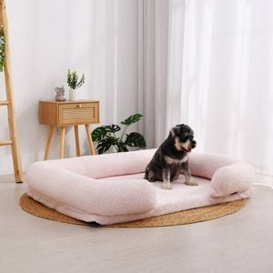 Charlie's Boucle Orthopedic Memory Foam Sofa Dog Bed With Bolster Pink Large
