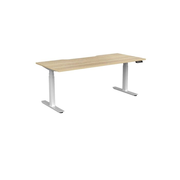 Olg Agile Motion Plus Square Leg White Frame New Oak Ravine Top Scallop Height Adjustable Desk L1800mm X W750mm