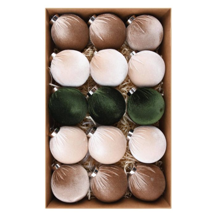 Catzon 15Pcs Christmas Tree Ornaments Velvet Balls-Green