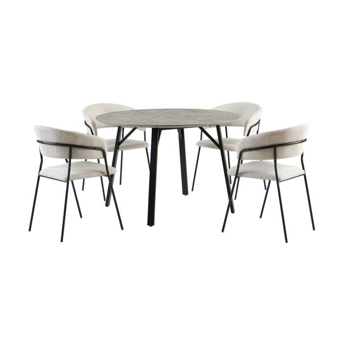 Supreme 5pc Set 120cm Round Dining Table Chair Faux Marble Melamine Top Stone Grey