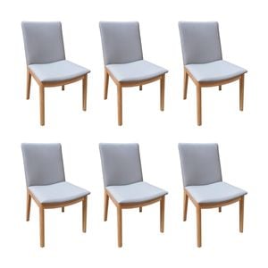 Japandi 6pc Set Leather Seat Dining Chair Pewter Grey