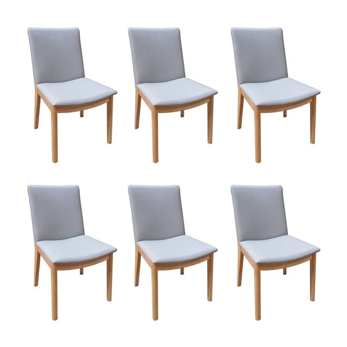 Japandi 6pc Set Leather Seat Dining Chair Pewter Grey