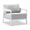 Bronte 1 Seater Outdoor Aluminium Lounge White & Textured Olefin Grey Cushions