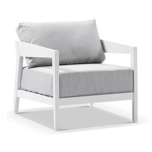 Bronte 1 Seater Outdoor Aluminium Lounge White & Textured Olefin Grey Cushions