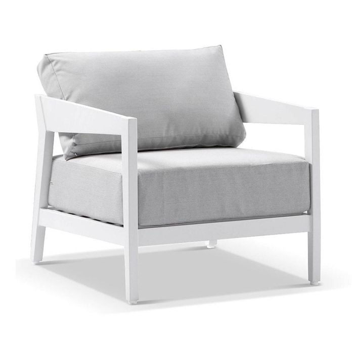 Bronte 1 Seater Outdoor Aluminium Lounge White & Textured Olefin Grey Cushions