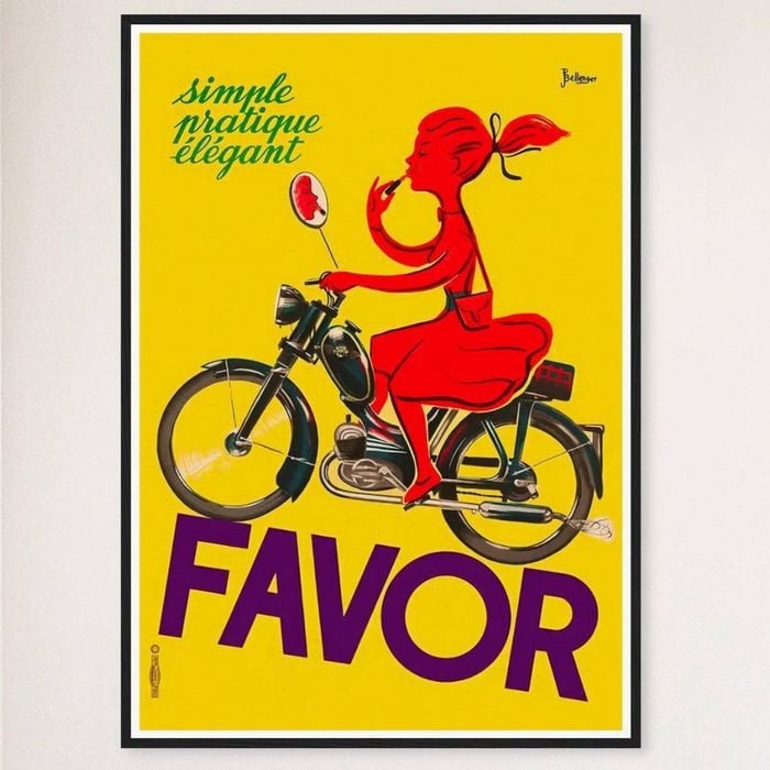 Galrie Charming Favor Lipstick Girl on Bicycle Vintage Poster for Home Décor Art Work, Black Frame, A4 21 x 30cm (8 x 12inch)