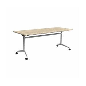 Olg Uniflip Table White Frame Nordic Maple Top 1200mm Diameter