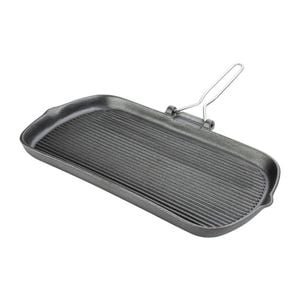 Vogue Cast Iron Grill Pan With Folding Handle 380x225x37mm Commercial Heavy Duty Induction Ready Cooking Kitchenware