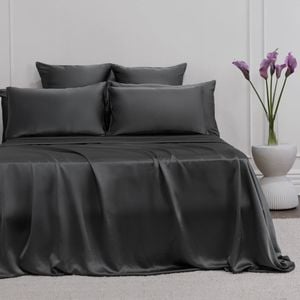Bedding Co. Sheet Set 100% Mulberry Silk 22 Momme Dark Grey Double