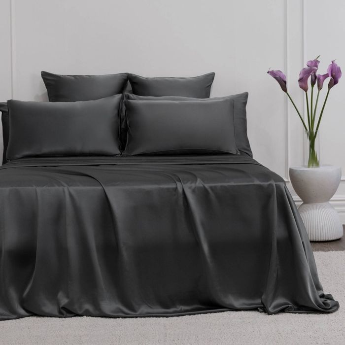 Bedding Co. Sheet Set 100% Mulberry Silk 22 Momme Dark Grey Double