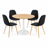 FORET 5pcs Round Dining Table Set Dark Grey Chairs Wood Top Kitchen