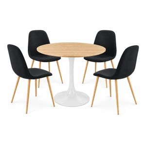 FORET 5pcs Round Dining Table Set Dark Grey Chairs Wood Top Kitchen