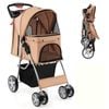 Costway Pet Stroller Travel Carrier Cat Dog Beige 15kg