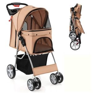 Costway Pet Stroller Travel Carrier Cat Dog Beige 15kg