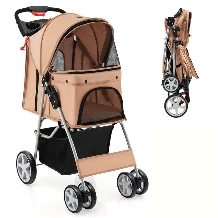 Costway Pet Stroller Travel Carrier Cat Dog Beige 15kg