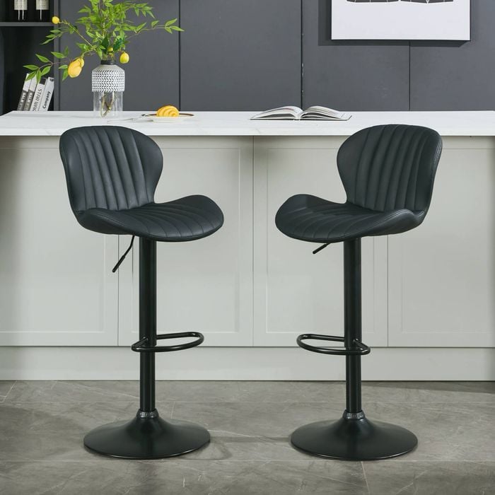 Homfurn Set of 2 Modern Faux Leather Swivel Bar Stools